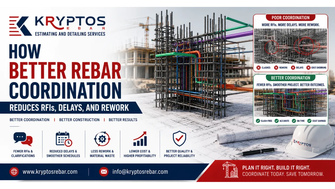 Rebar coordination model showing reinforcement clashes, construction coordination, and reduced rfis, delays, and rework