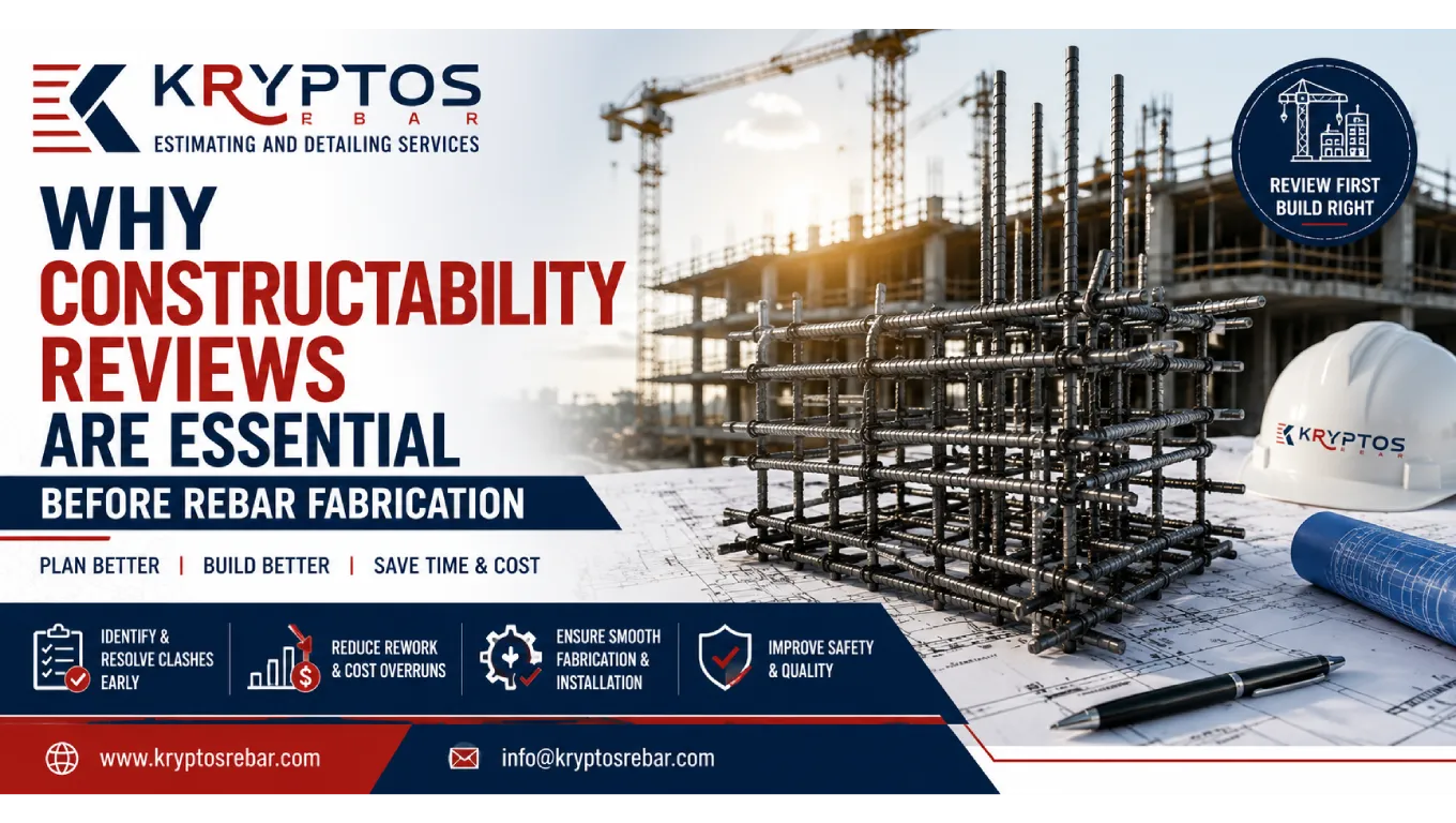 Constructability review for rebar showing engineers checking reinforcement detailing, rebar congestion, and fabrication-ready shop drawings