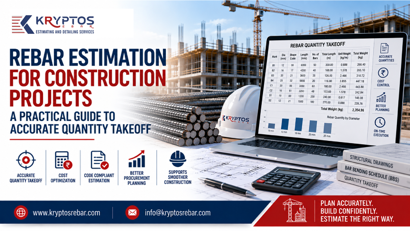 Rebar estimation showing reinforcement quantity takeoff for construction planning